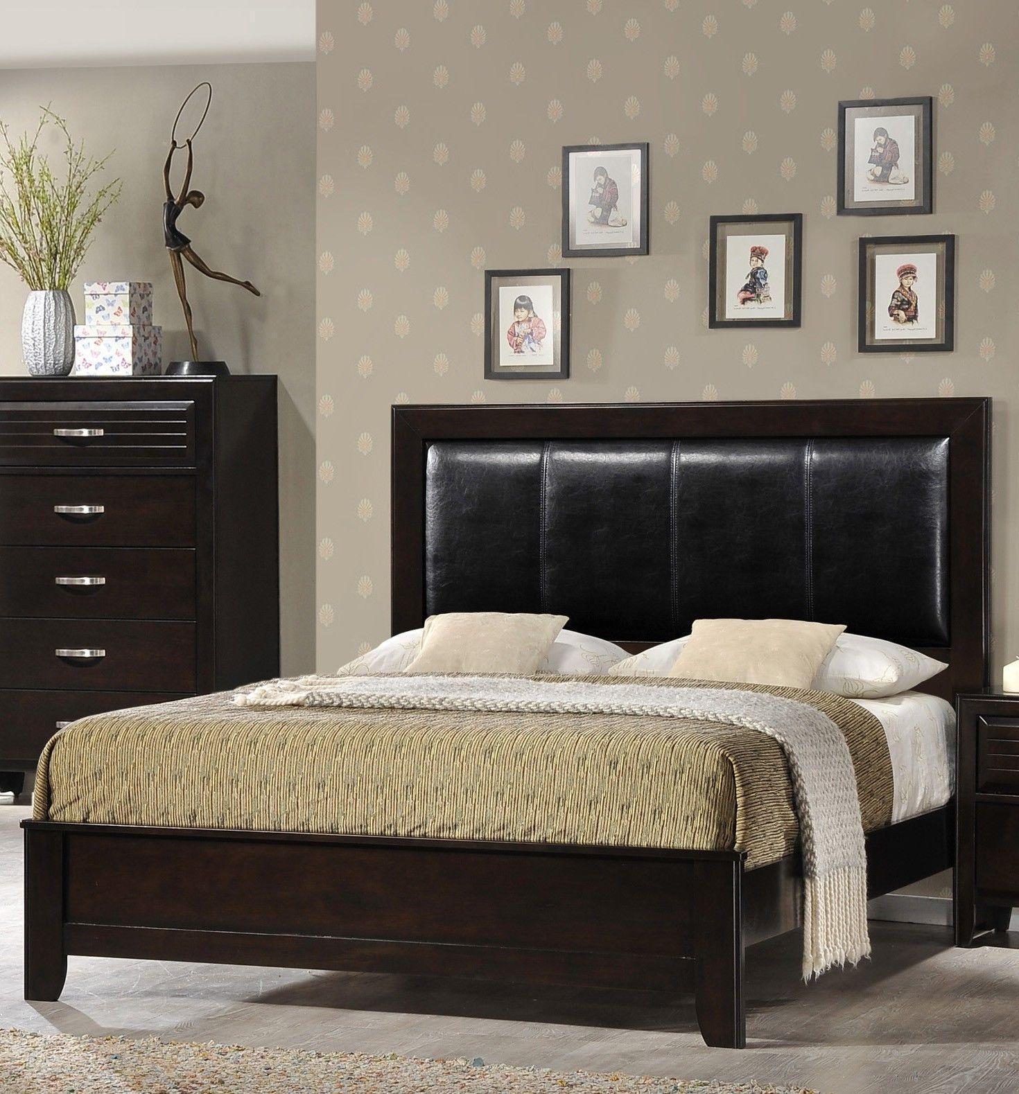 Dark Espresso Solid Wood King Size Bedroom Set 5Pcs Crown Mark B7400