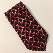 Lands End Hot Chili Peppers Neck Tie 100% Silk Novelty Navy Blue Red Yel... - $14.00