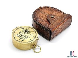 NauticalMart Solid Brass Compass W/Anchor Embossed Leather Case 