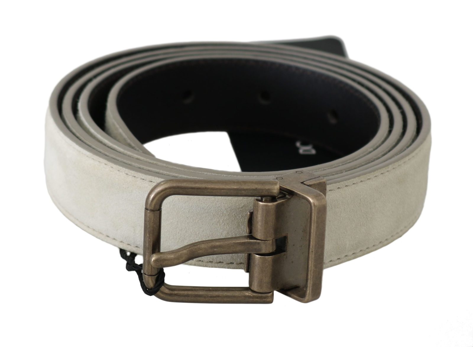 White Leather Brushed Gold Buckle Belt Fashion