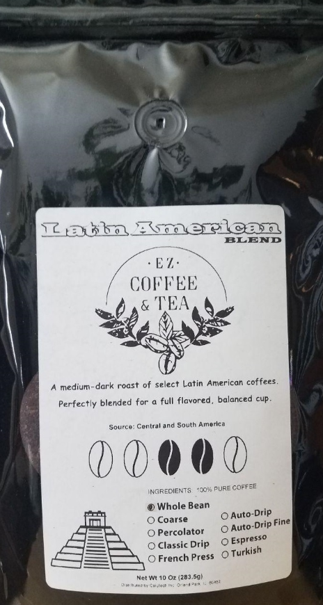 Primary image for EZ Coffee and Tea Latin American Blend Whole Bean Coffee -10 oz- Freshly Roasted