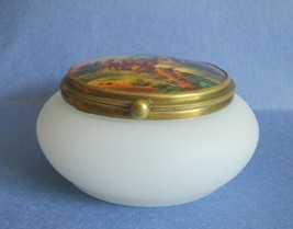 Antique French Opaline Glass Powder Vanity JAR w Porcelain Lid HP Black ... - $247.45