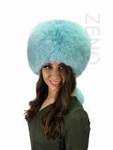 Arctic Fox Fur Hat Baby Blue Color Saga Furs Detachable Tail Full Pillbox Hat image 2