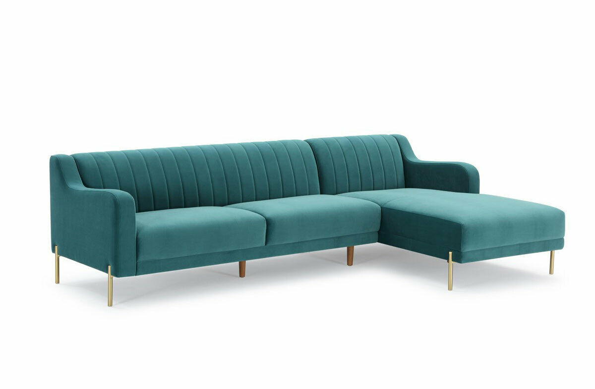 Modern Living Room Furniture Green Teal Velvet Sectional Sofa Chaise