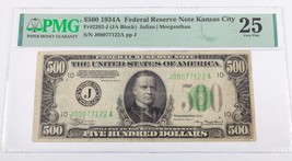 1934 $500 Federal Reserve Note Kansas City Fr #2202-J PMG Very Fine 25 - $2,079.00