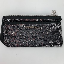 Victoria Secret Sequin Make Up Bag Black Silver 9&quot; x 5&quot; - $19.79