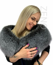 Blue Frost Fox Fur Shawl 47' Saga Furs Natural Color Fur Collar Wrap Scarf image 4