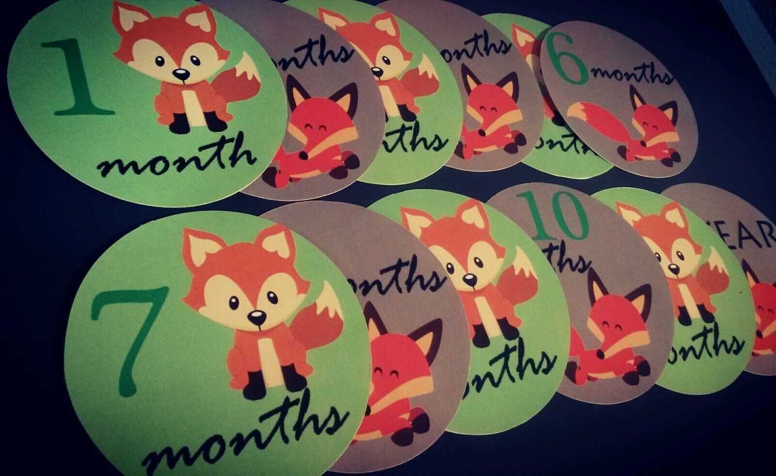 Monthly baby stickers bodysuit labels - Foxes.
