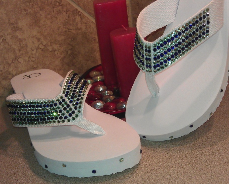 Custom Made Sparkle Swarovski Rhinestone Wedge Flip Flops ~ Wedding ...