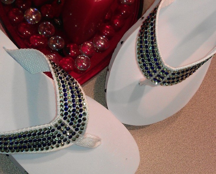 Custom Made Sparkle Swarovski Rhinestone Wedge Flip Flops Wedding Style Sandals & Flip Flops
