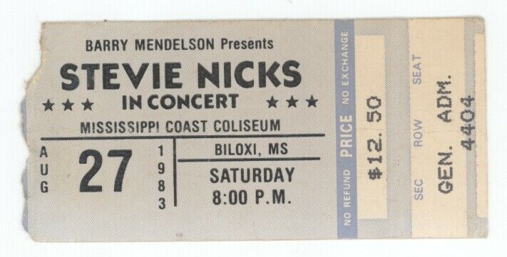 RARE Stevie Nicks 8/27/83 Biloxi MS Coast Coliseum Ticket Stub ...