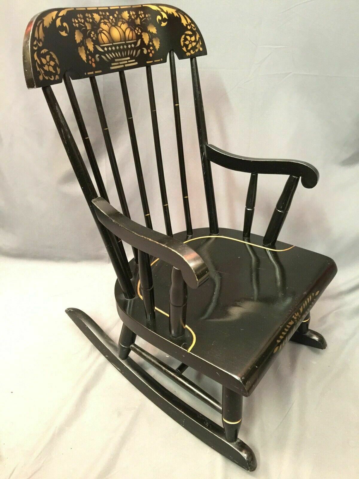 Nichols Stone Child Rocking Chair Vintage Windsor Black Gold Harvest