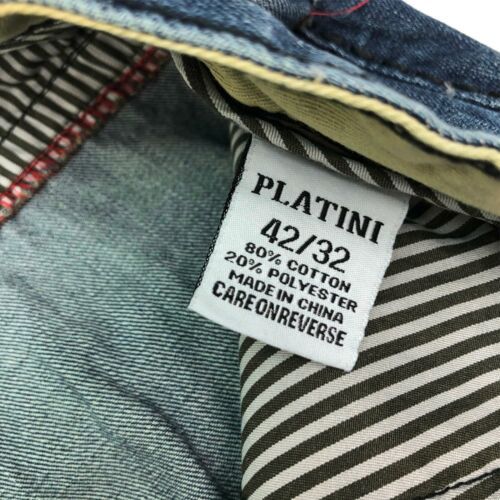 Platini Jeans Mens 42/32 Blue Straight Leg Distressed ...