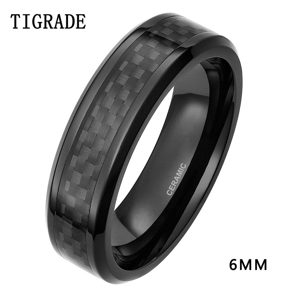 TIGRADE 6mm 8mm Men's Black Carbon Fiber Inlay Ceramic