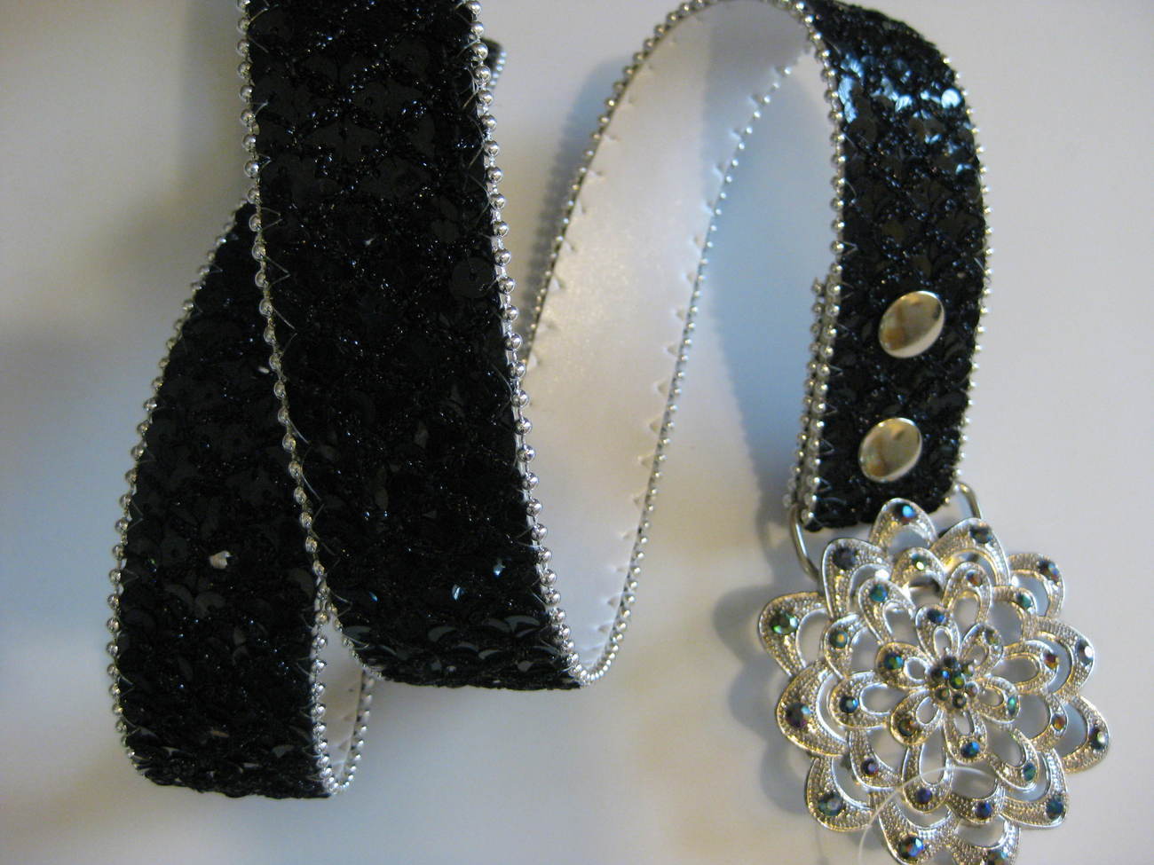 Sequin And Beaded Belt With Crysal Embellished Buckle Belts