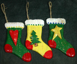 Set of 3 Rustic Wooden Country Primitive Stocking Christmas Ornaments No. 2 - $10.98