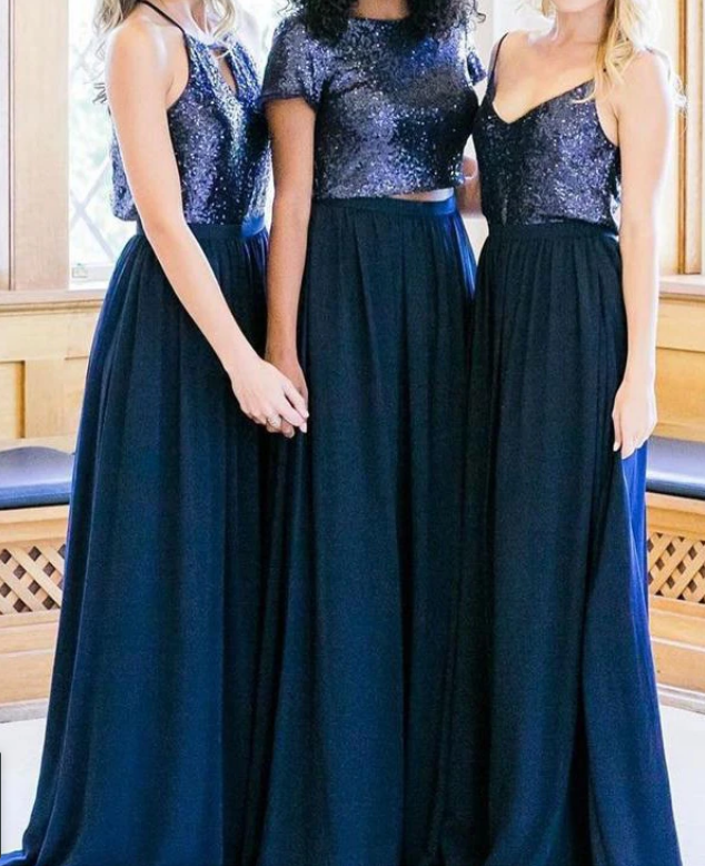 Navy bridesmaid dresses two pieces