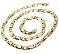 18K YELLOW WHITE ROSE GOLD CHAIN 6 MM, 24" SQUARE FLAT ALTERNATE GOURMETTE LINKS image 4