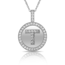 14K Solid White Gold Round Circle Initial "T" Letter Charm Pendant & Necklace - $44.54+