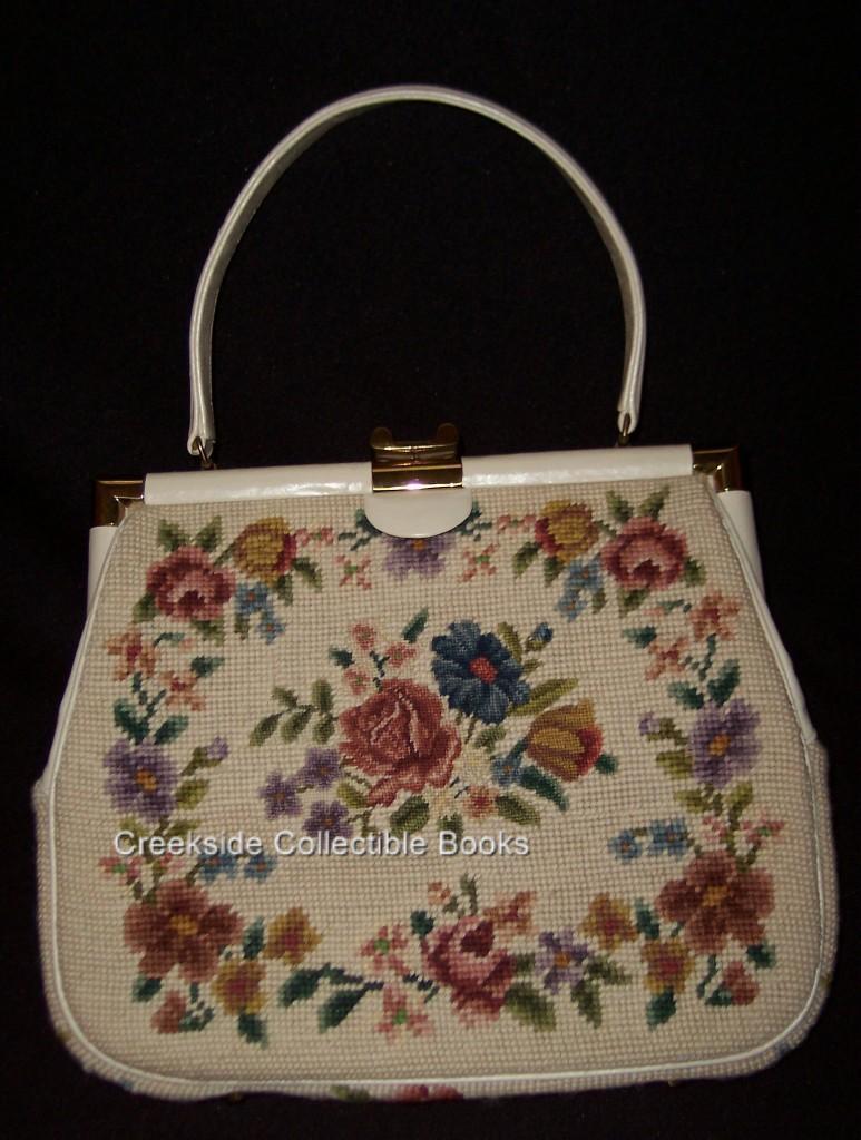 Vintage Floral Needlepoint Leather Handbag Purse nb - Bags, Handbags & Cases