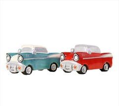 Hot Rod Cars Salt and Pepper Shakers Set Ceramic 2" High 2" Long Retro Look image 1