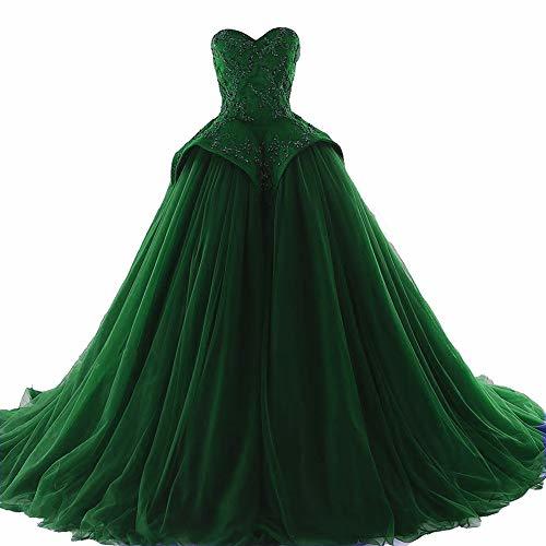 Kivary Plus Size Beaded Long Ball Gown Formal Prom Evening Dresses Emerald Green