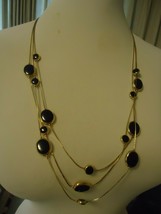 AVON Black Enamel Station-Style Necklace, 3 Strands, Goldtone, XLNT Used! - $12.76