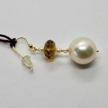 SOLID 18K YELLOW GOLD EARRINGS WITH WHITE PEARL AND BEER QUARTZ MADE IN ITALY image 7