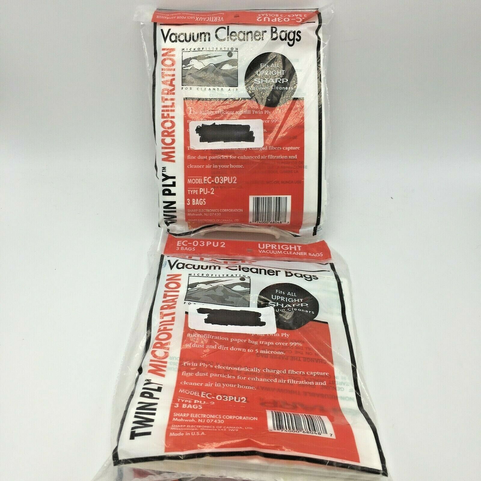 SHARP VACUUM CLEANER BAGS Model EC03 PU2 Type PU2 (2 Packs 6 Bags