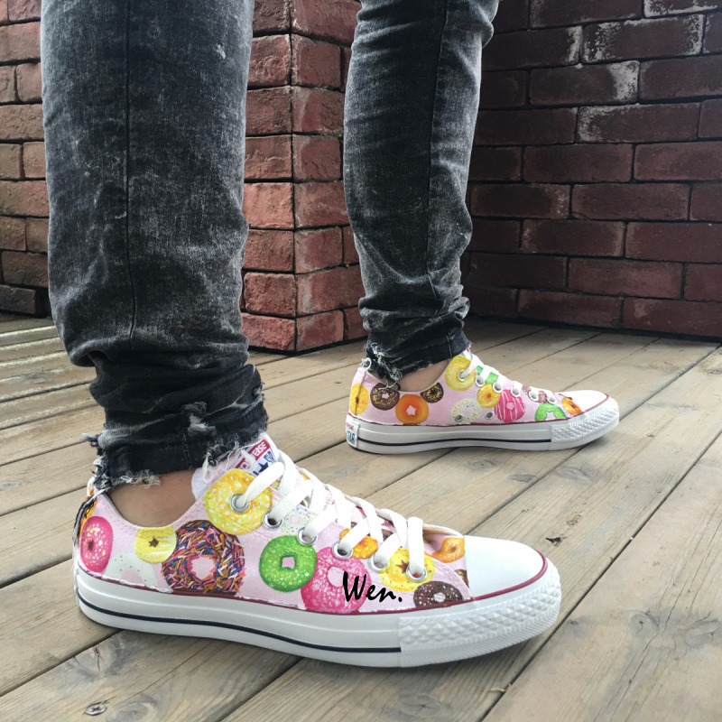 Hand Painted Shoes Converse Chuck Taylor Cute Donut Low Top Pink Canvas Sneakers