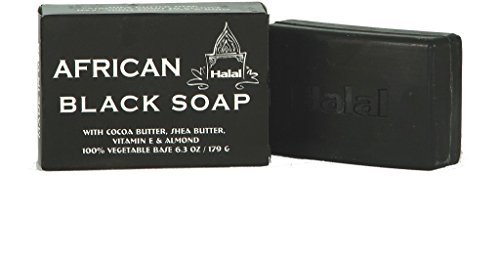 Halal African Black Soap with Cocoa Butter, Shea Butter, Vitamin E & Almond 6.3o