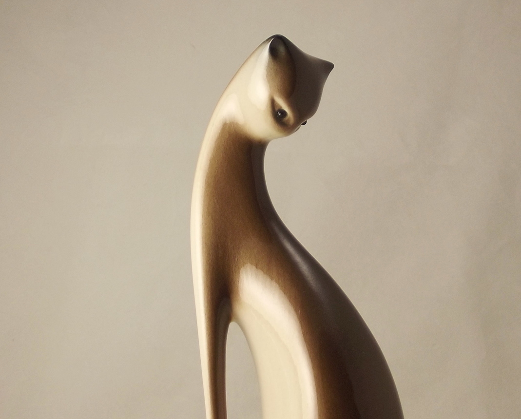 Roselane California mid century modern abstract porcelain cat figurine