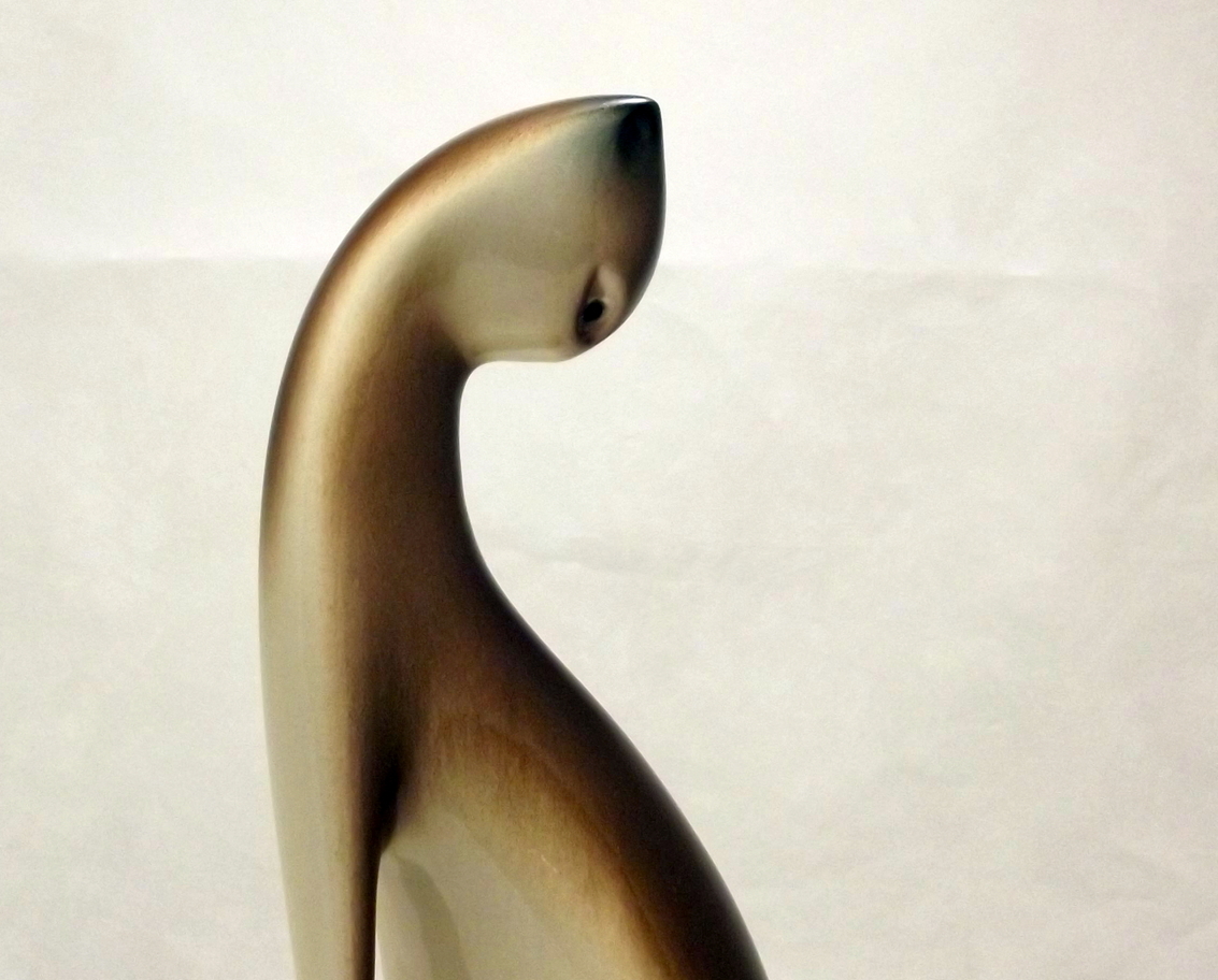 Roselane California mid century modern abstract porcelain cat figurine