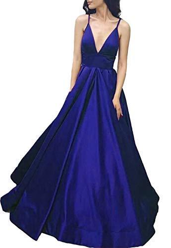 Kivary Plus Size Spaghetti Straps V Neck Long Prom Evening Dresses Royal Blue US