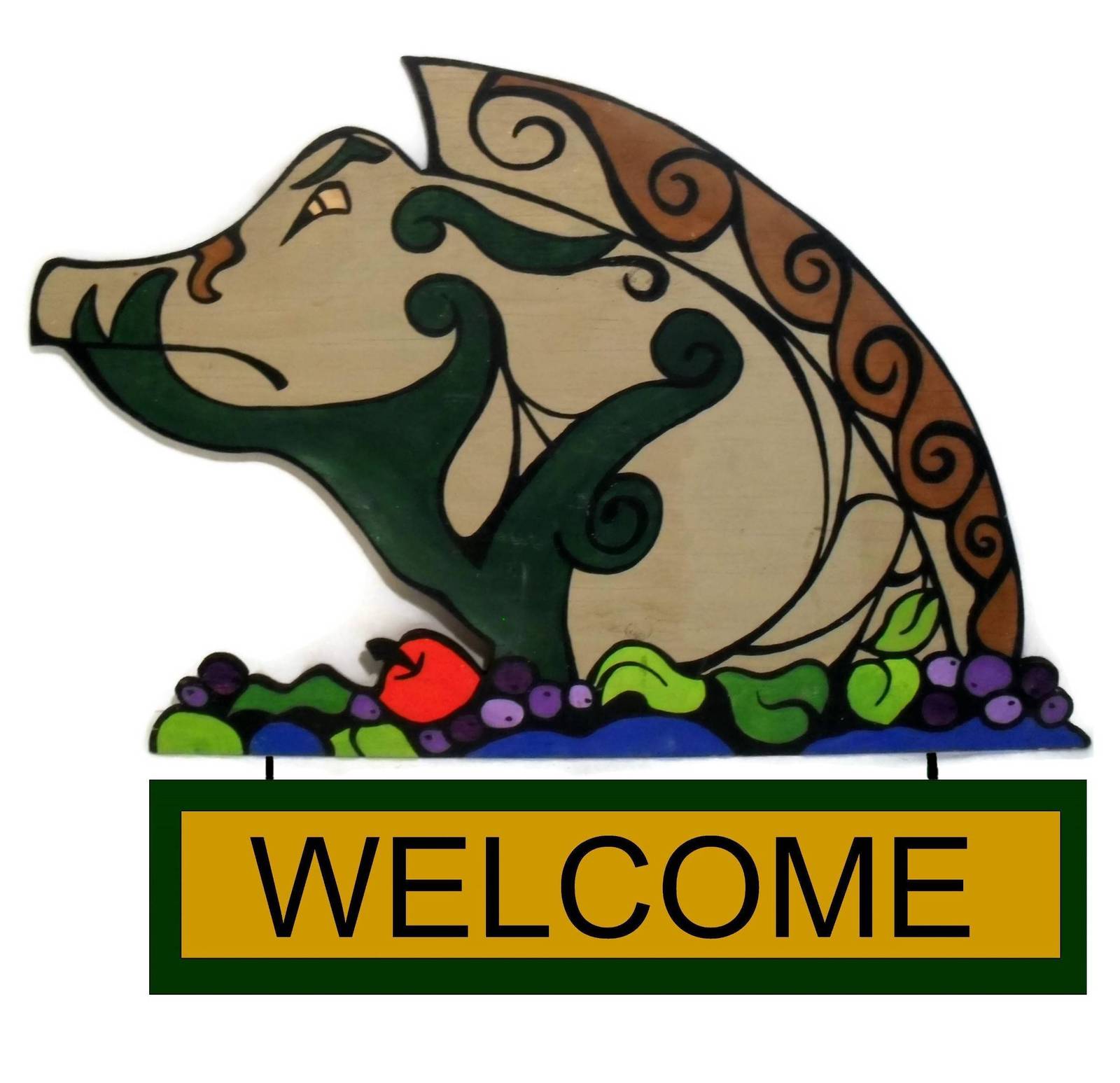 Folk Art Pig Handmade Country Store Sign Wood Signs & Plaques