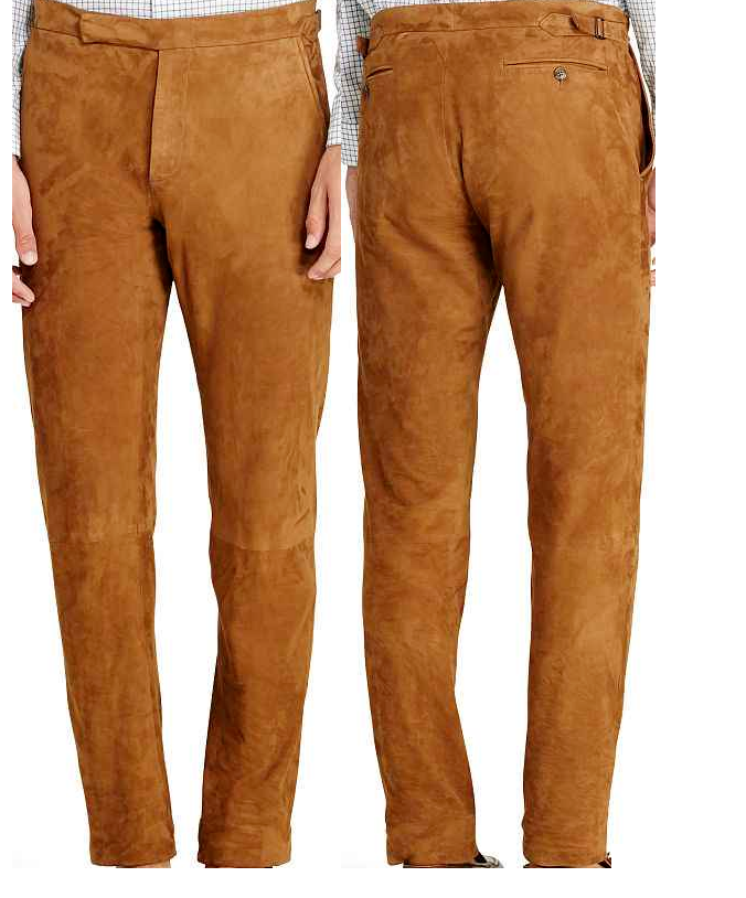 Men's New Native American Tan Golden Buckskin Suede Leather Cowboy Pant