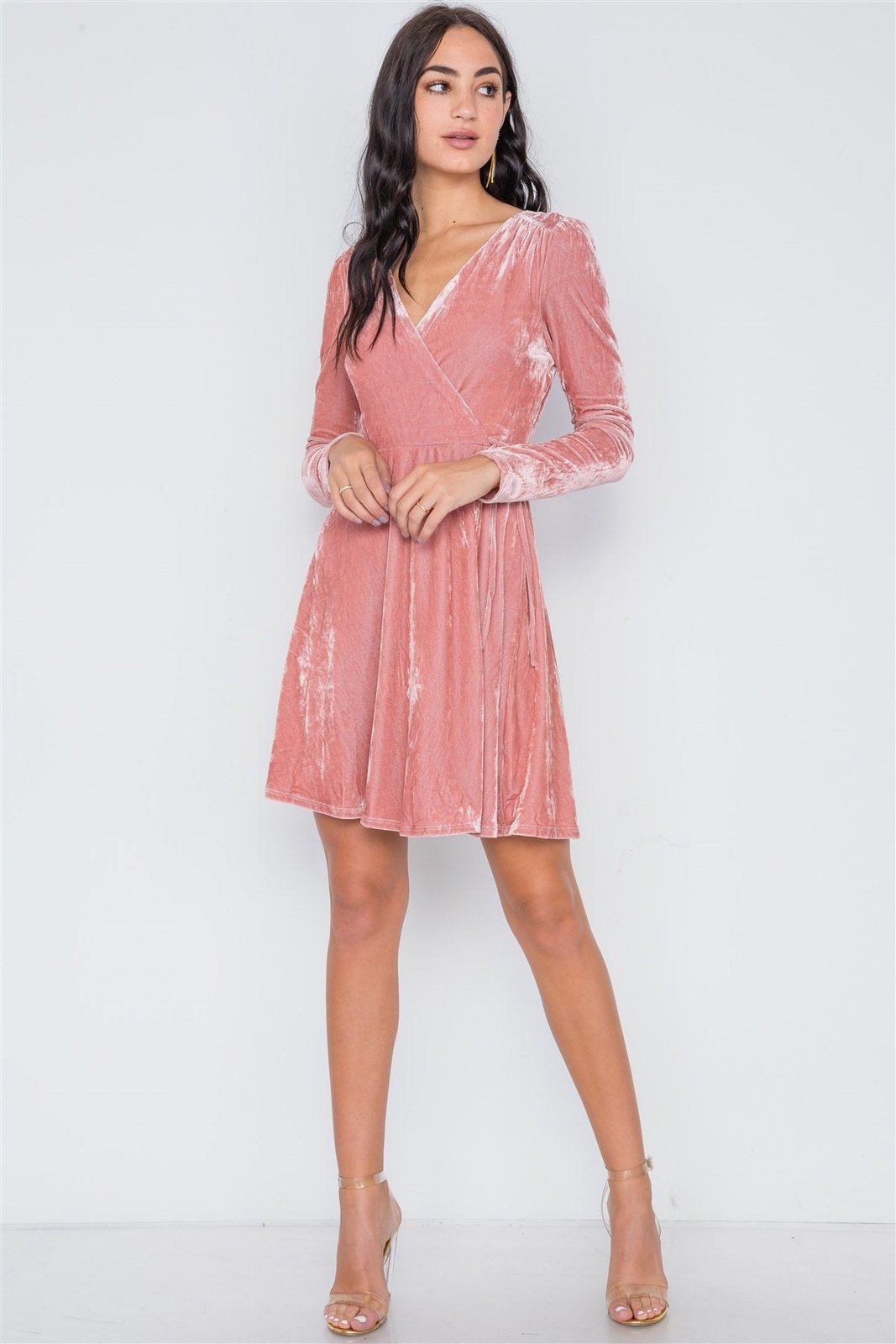 Blush Velvet Fit & Flare Long Sleeve Mini Dress Dresses