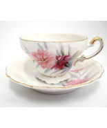Sealey Cup and Saucer Footed Gilded Pink Flowers Made in Japan - $14.84