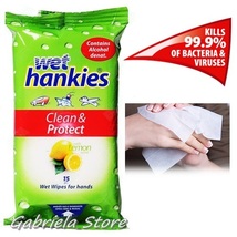 Wet Hankies Antibacterial Clean Protect Lemon Scent Cleaning Hand Wipes ... - $6.89