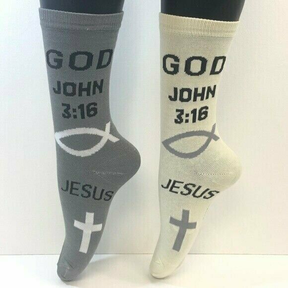2 PAIRS Foozys Women's Socks, GOD JOHN 3:16 Print, NEW