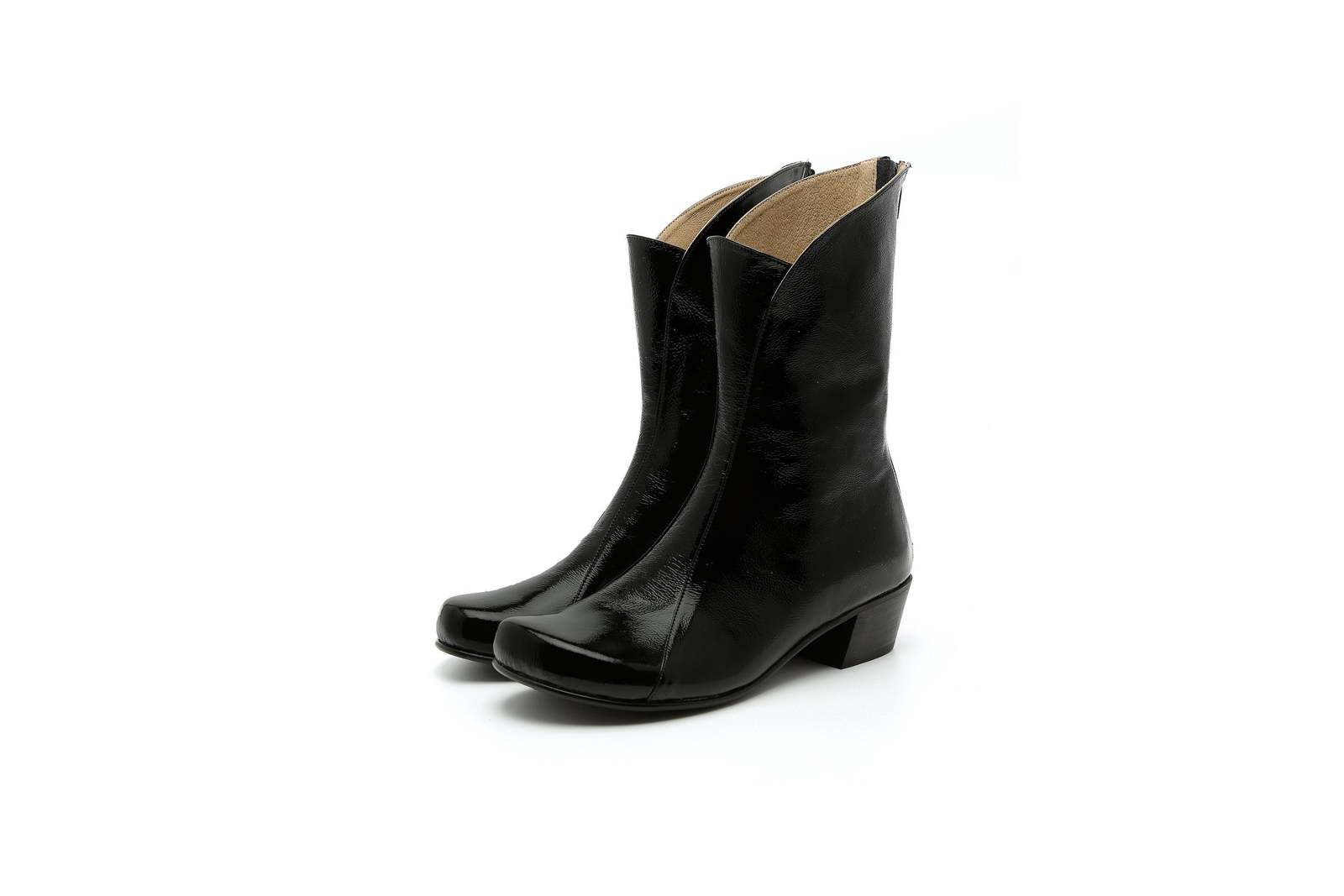 New Black Low Heel Mid Calf Premium Quality Leather High Ankle Women Classy Boot