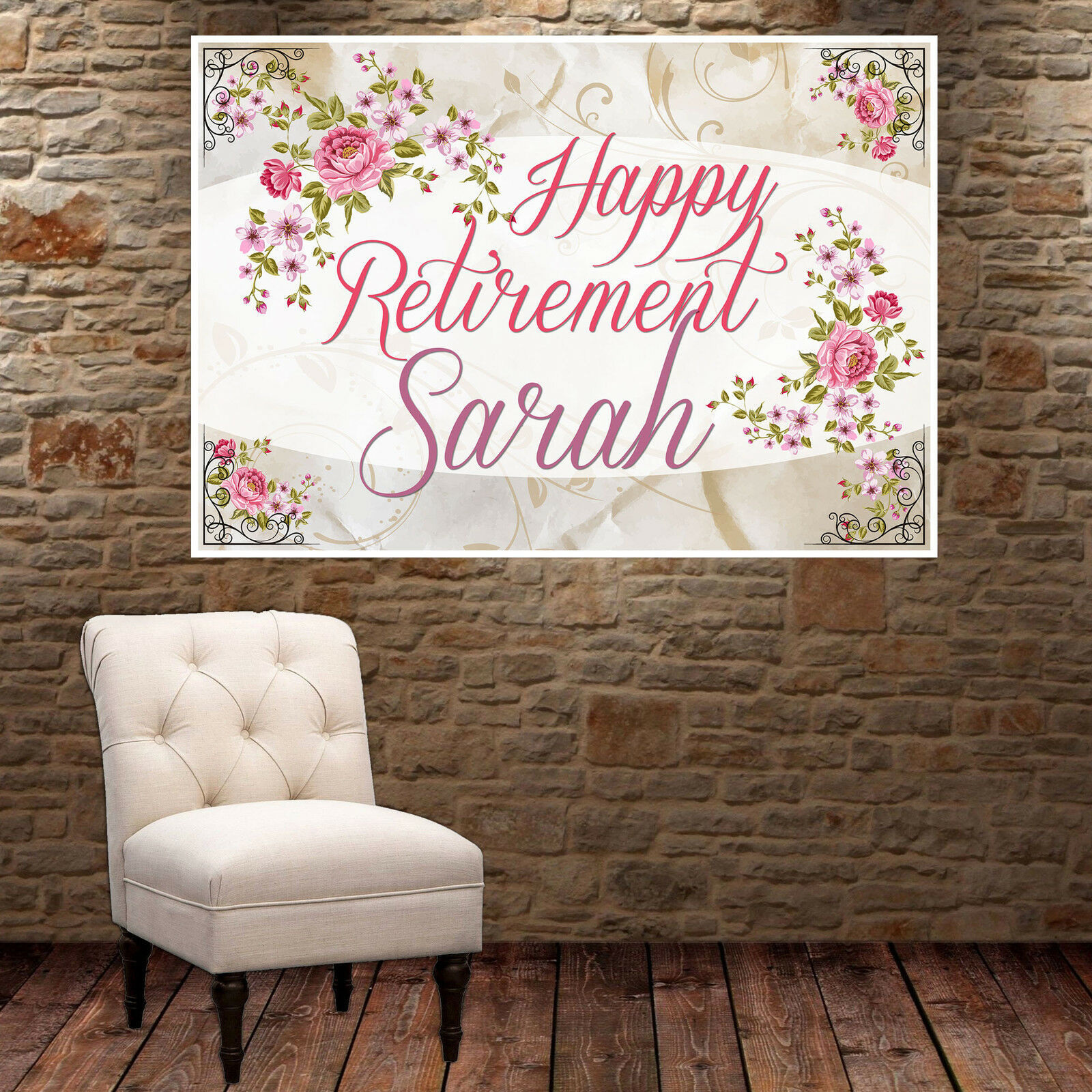 Enjoy Retirement Floral Banner Personalized Party Backdrop - Banners