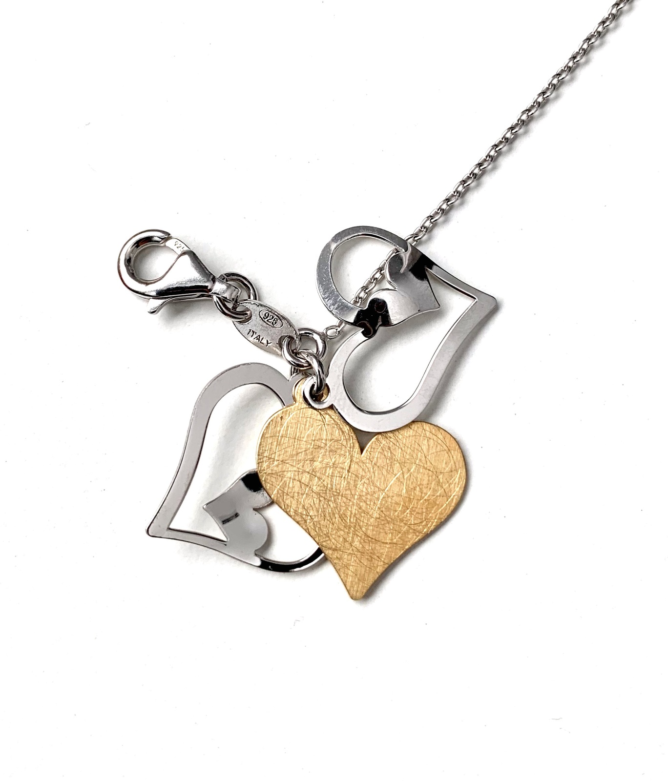 Women Italy bracelet 925 Sterling silver 2 tone heart charm with Rolo