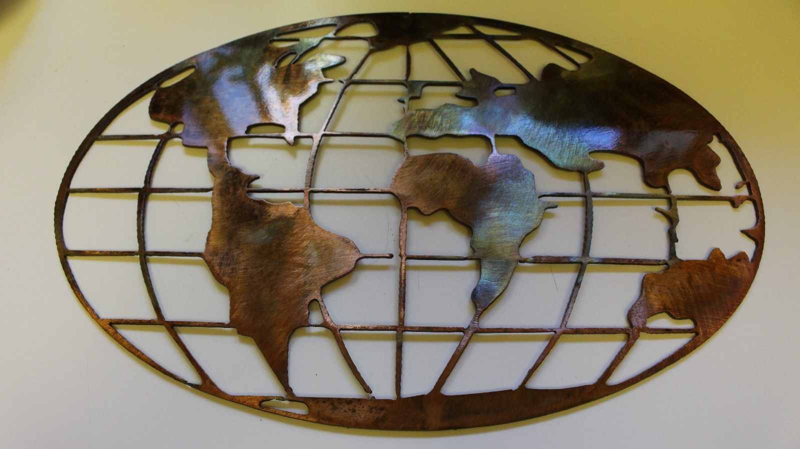 Metal Art World Map 30" wide copper and bronze plated metal wall art