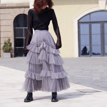 Gray Tiered Tulle Skirt Outfit High Waisted Full Plus Size Layered Tulle Skirts  image 5