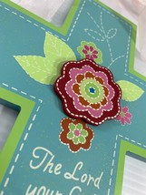 Wood Green Blue Cross Wall Hanging Joshua 1:9 Wherever You Go Flower Dorm Home - $11.88