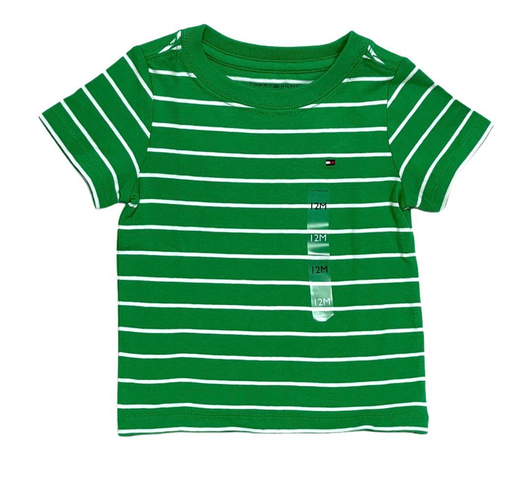 Tommy Hilfiger Baby T-Shirt Boys Striped Green & White- 18M