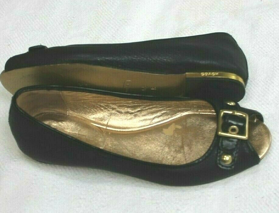 Primary image for Coach Leana Slip on Flats Genuine Leather Gold Buckle Womens Size 6.5 Shoes
