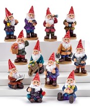 Miniature Gnome Figurines Set of 12 Multicolor 3.5" High Fantasy Resin Red Hat