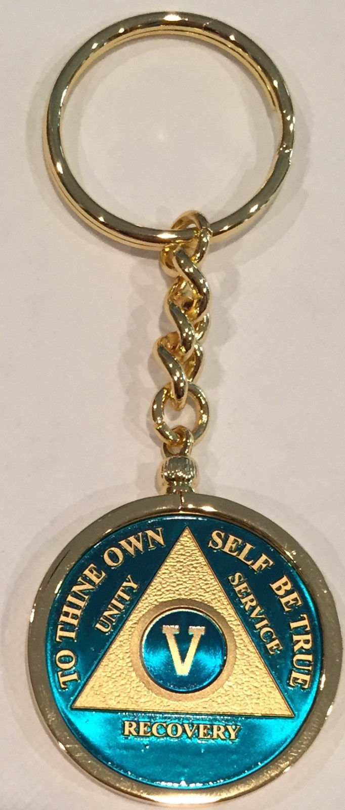 5 Year AA Medallion Blue Color Gold Plated With Keychain Chip Holder